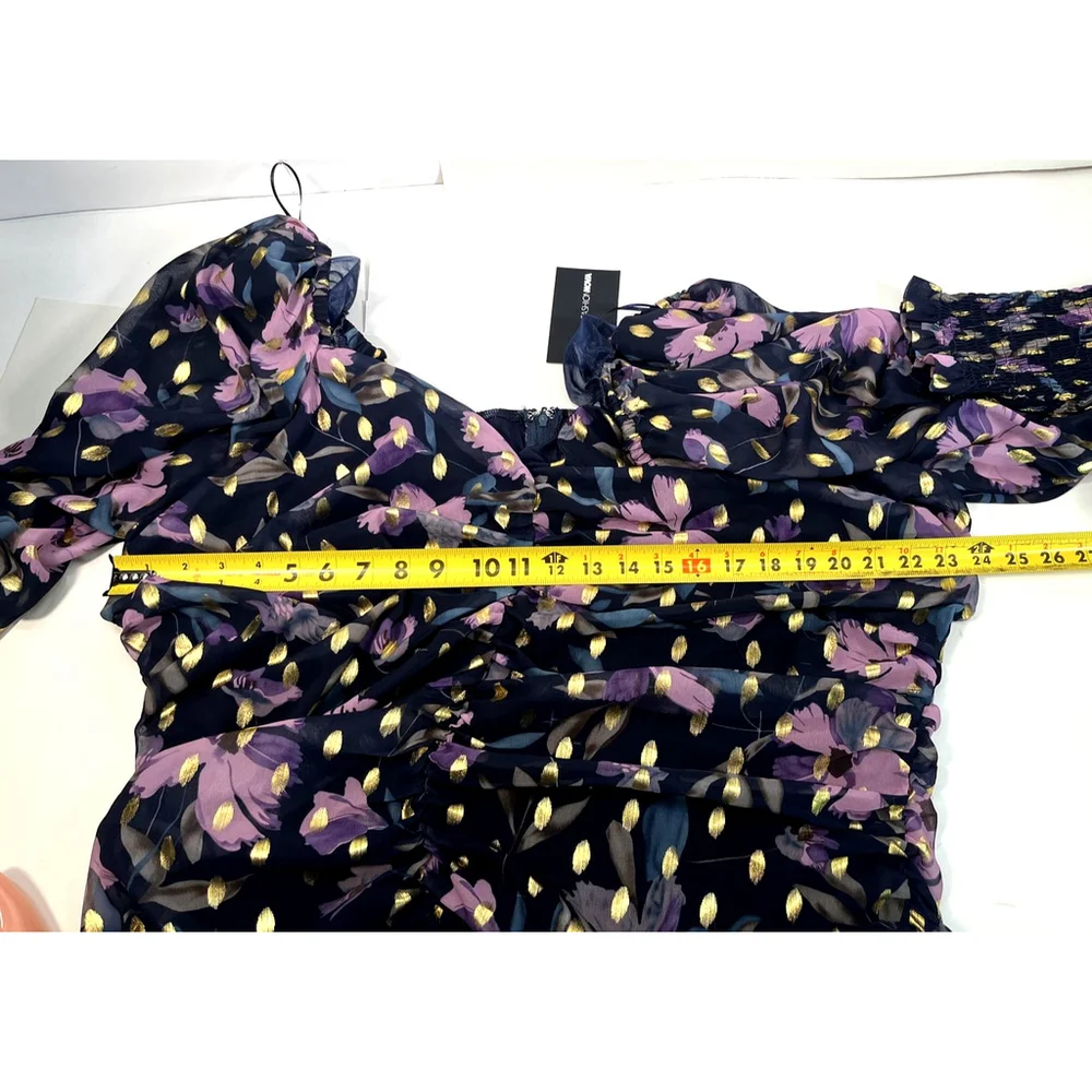 Fashion Nova Mini Dress XL Navy Ultimate Choice Metallic‎ Floral Ruched New Sexy
